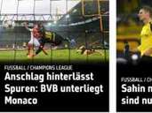 Sport1: „Anschlag hinterlässt Spuren. BVB unterliegt Monaco“ Sport1: „Anschlag hinterlässt Spuren. BVB unterliegt Monaco“