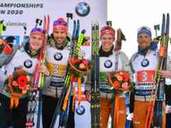 (von links): Benedikt Doll, Arnd Peiffer, Philipp Horn und Erik Lesser gewannen bei der Biathlon-WM 2020 in Antholz die Bronzemedaille in der Staffel und sind auch in der Saison 2020/21 Teil des deutschen Teams. (von links): Benedikt Doll, Arnd Peiffer, Philipp Horn und Erik Lesser gewannen bei der Biathlon-WM 2020 in Antholz die Bronzemedaille in der Staffel und sind auch in der Saison 2020/21 Teil des deutschen Teams.