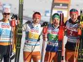 Nordische Kombination: (von links): Vinzenz Geiger, Eric Frenzel, Fabian Rießle und Terence Weber holen Silber. Nordische Kombination: (von links): Vinzenz Geiger, Eric Frenzel, Fabian Rießle und Terence Weber holen Silber.